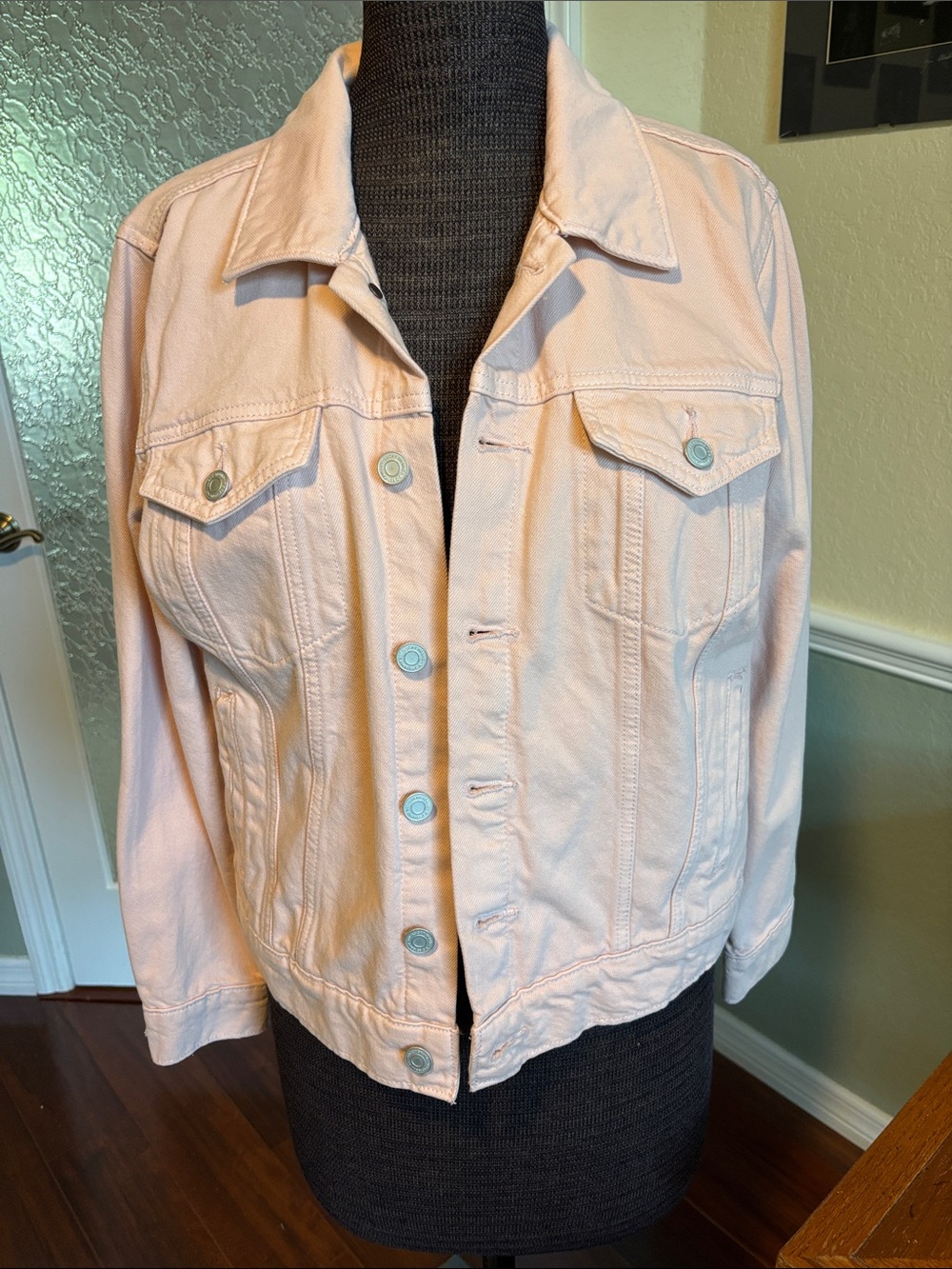 Lucky Brand Womens Light Pink Denim Jacket - Casual Button-Up Coat tomboy Large